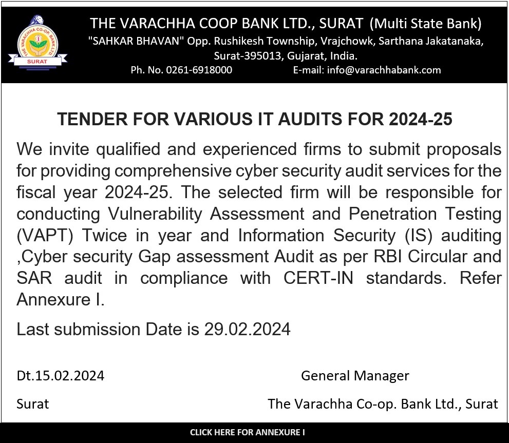 TENDER FOR VARIOUS IT AUDITS FOR 2024-25