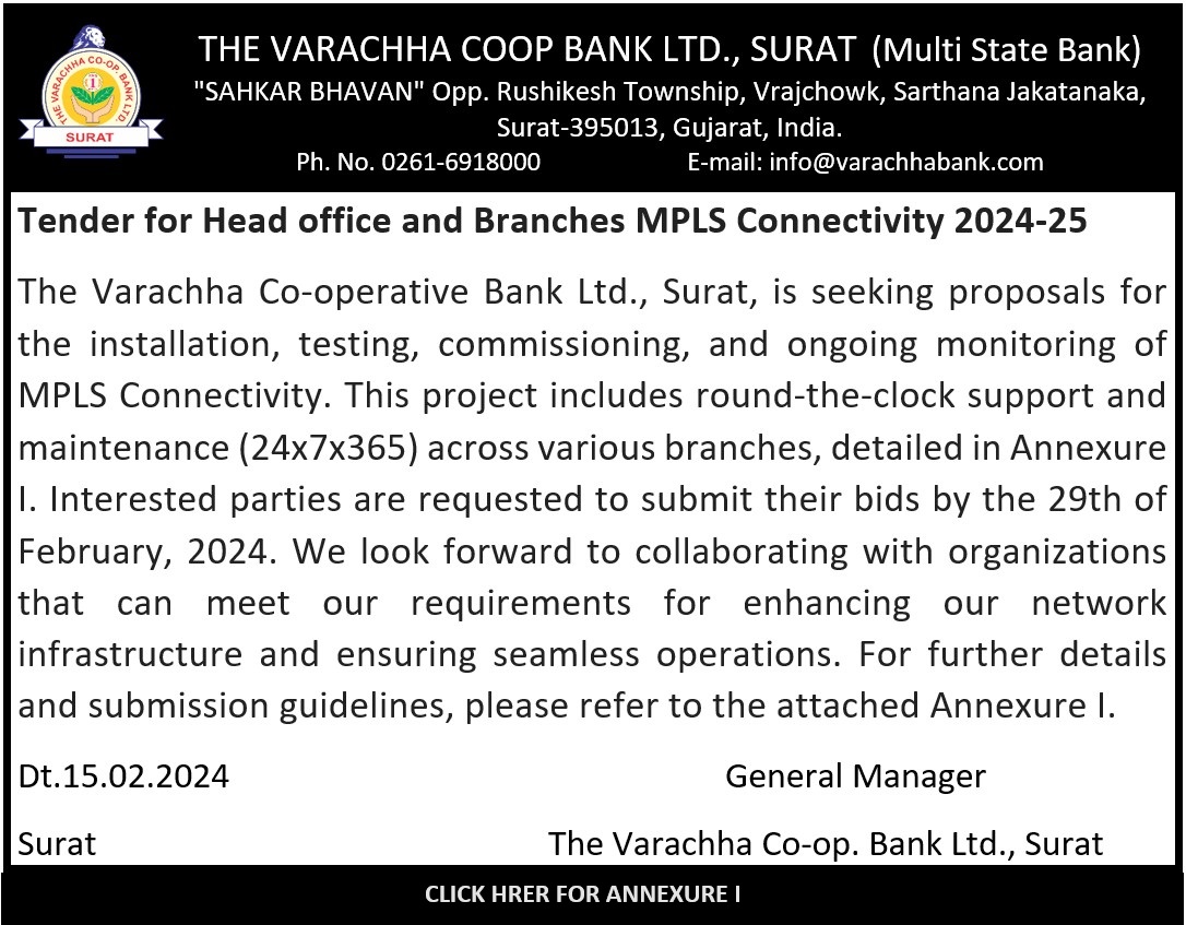 Tender for Head office and Branches MPLS Connectivity 2024-25